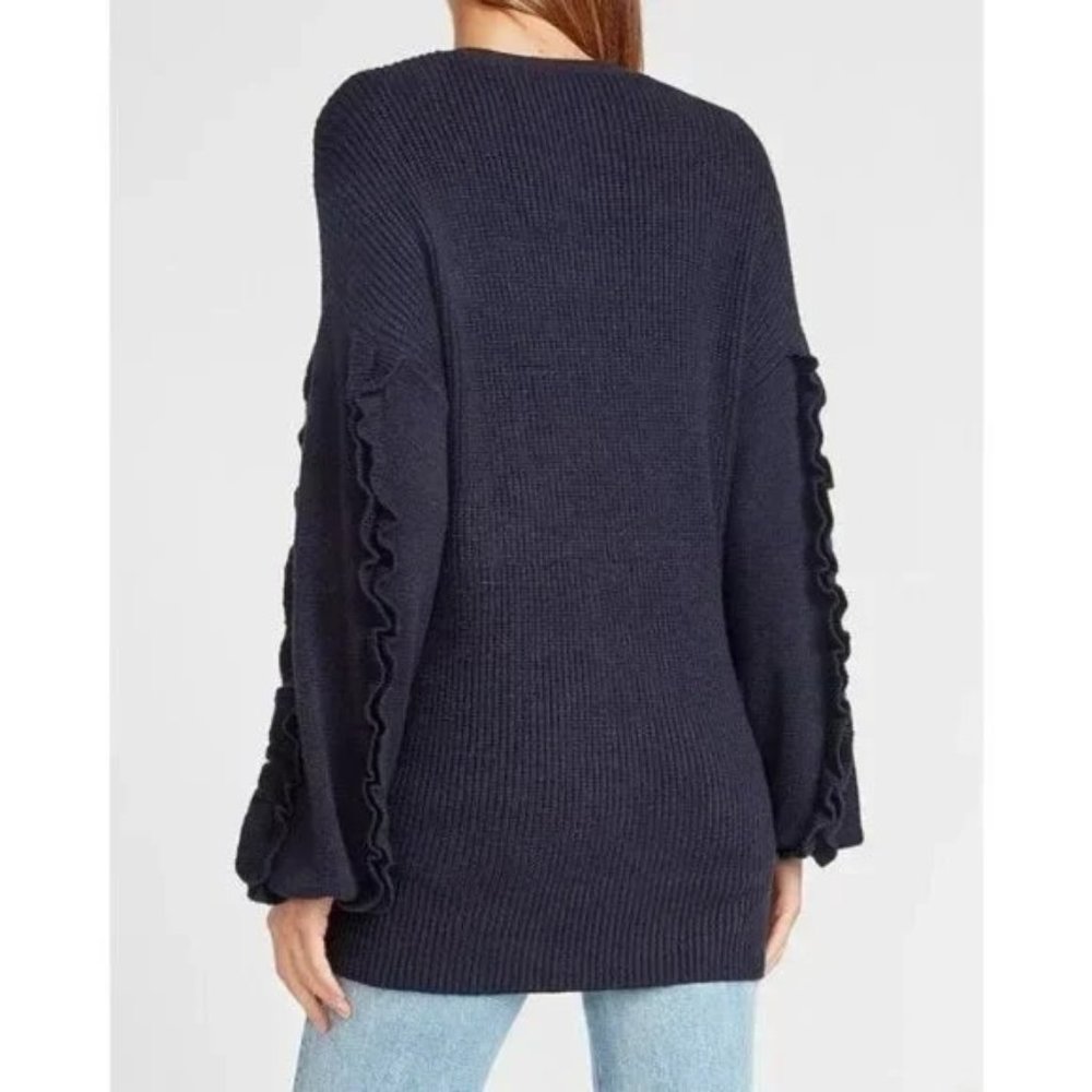 Express Ribbed Ruffle Sleeve V-Neck Sweater XL - Picture 2 of 2